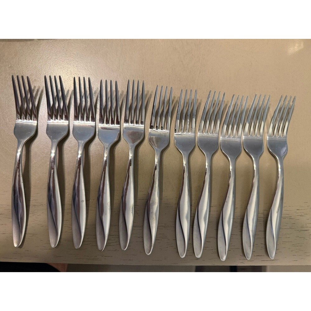Oneida Set Of 11 SIMMER  Salad Forks Stainless Flatware (7 1/8") Silverware